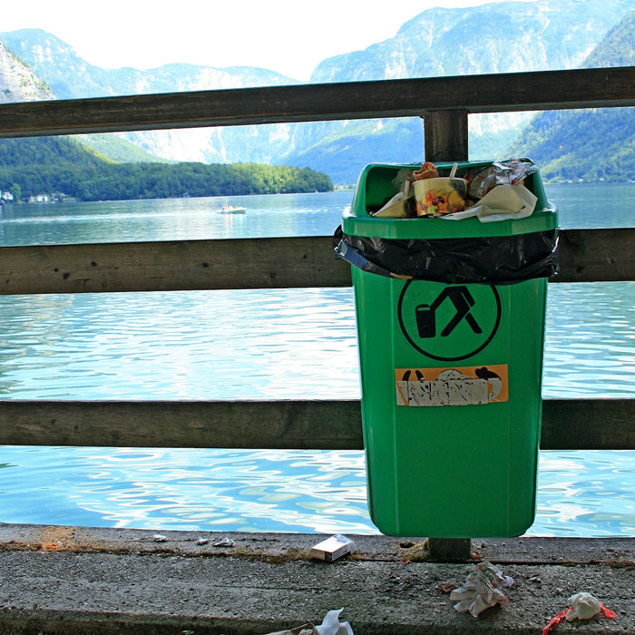 green trash bin on brown wooden dock during daytime
