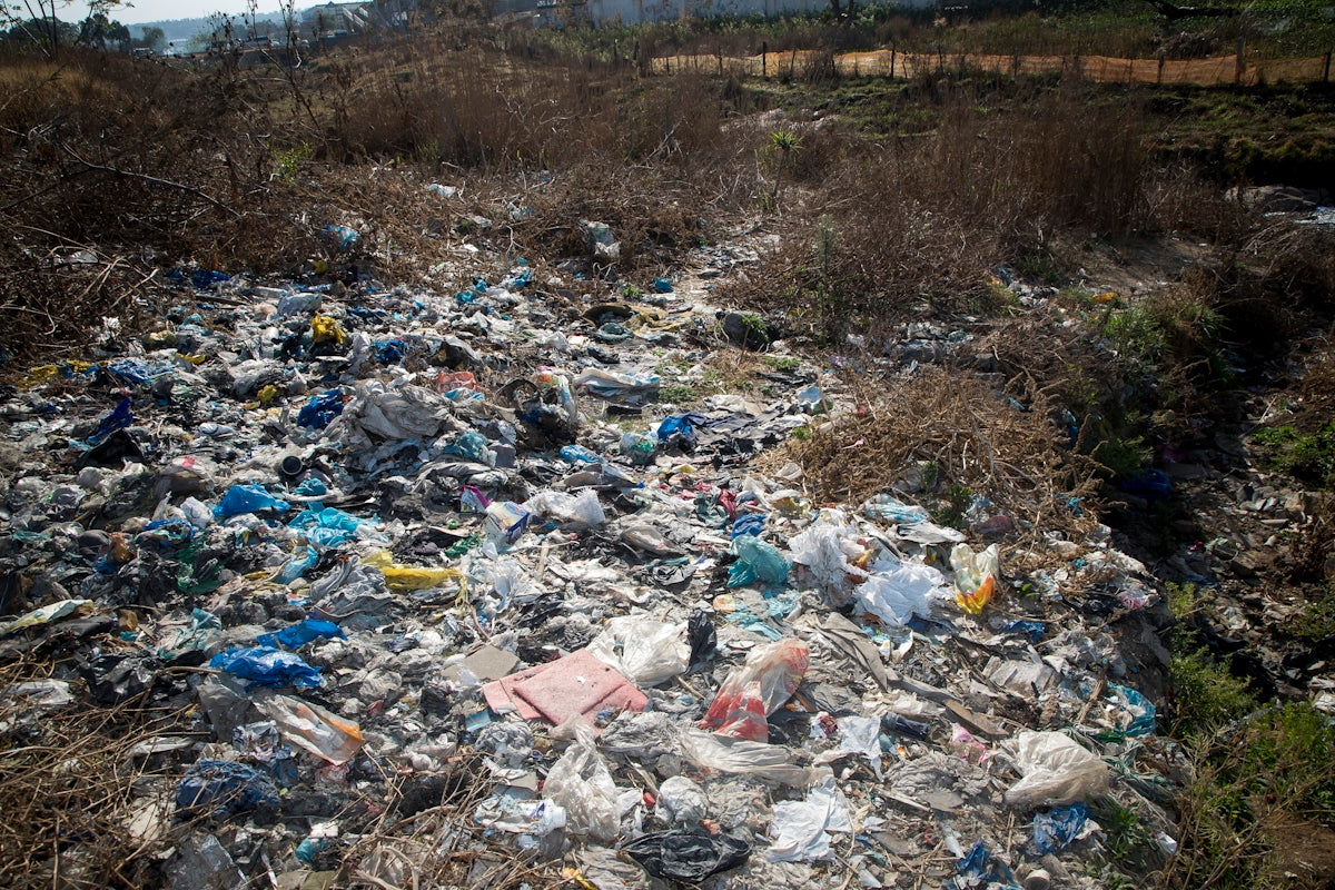 a dump site with trash