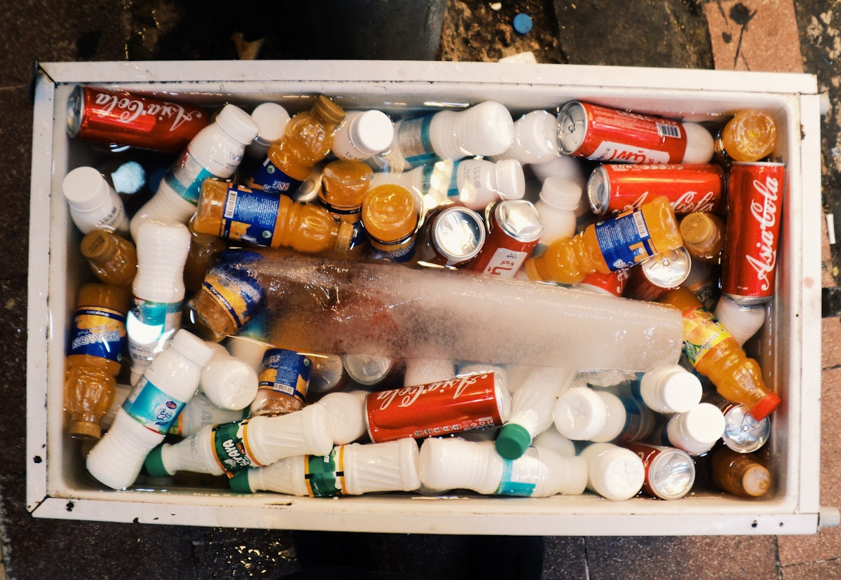 Cooler filled with drinks and ice