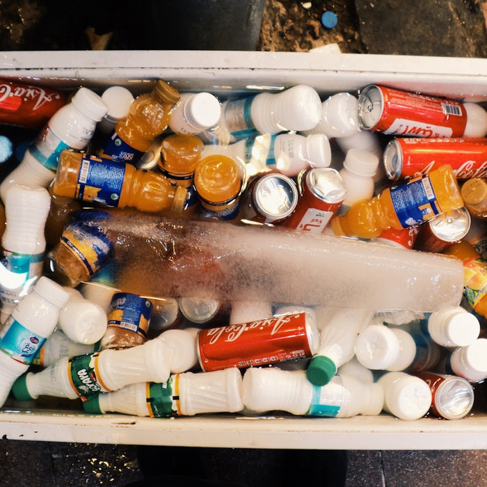 Cooler filled with drinks and ice